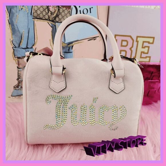 NWT 😍✨ Juicy Couture Pink Velvet Satchel Bag – Rhinestones & Iconic Logo! ✨😍
